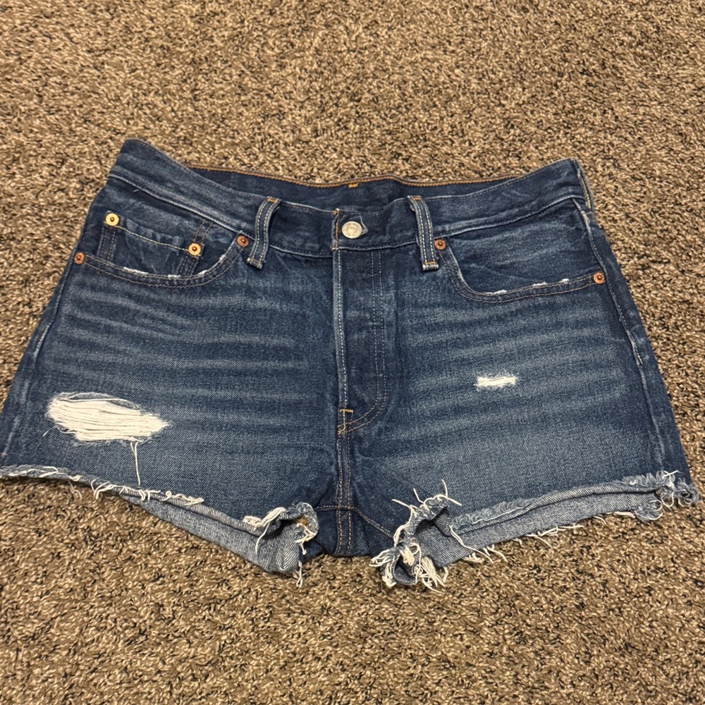 Levi's Dark Blue Ripped Jean Shorts